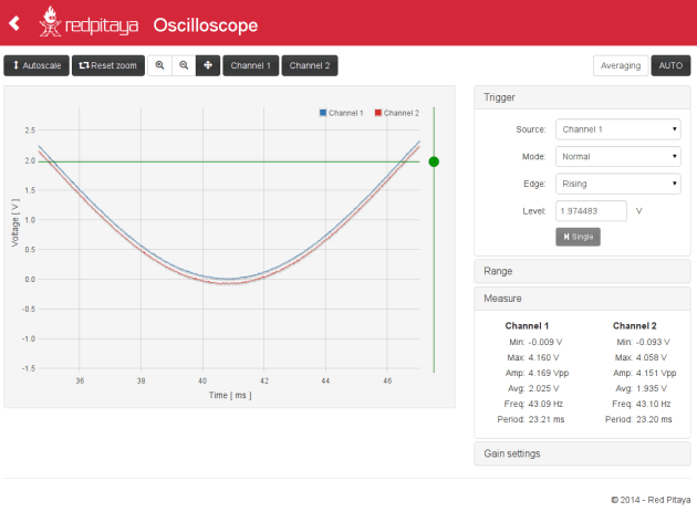 Post Filter 43Hz Sine - Oscilloscope Segment